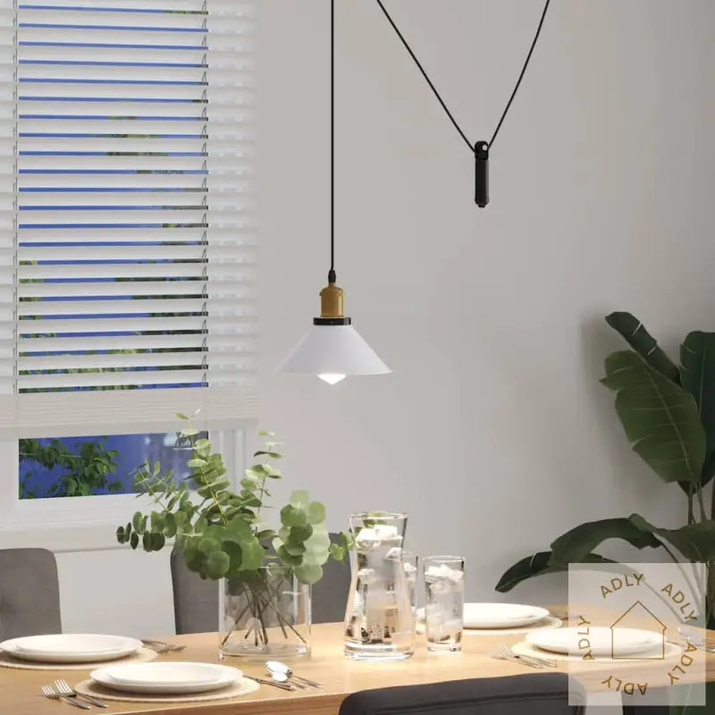 Pendellampe Høydejusterbar E27 Glans Hvit Ø 22 Cm Metall
