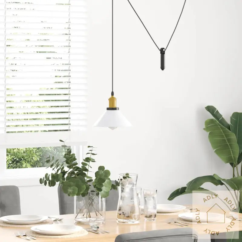 Pendellampe Høydejusterbar E27 Glans Hvit Ø 22 Cm Metall