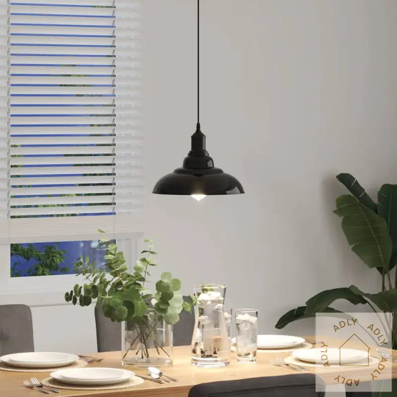 Pendellampe Høydejusterbar E27 Glans Svart Ø 31 Cm Metall