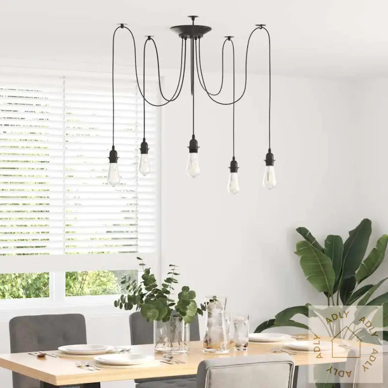 Pendellampe Med 5 Lampeholdere E27 Svart Metal
