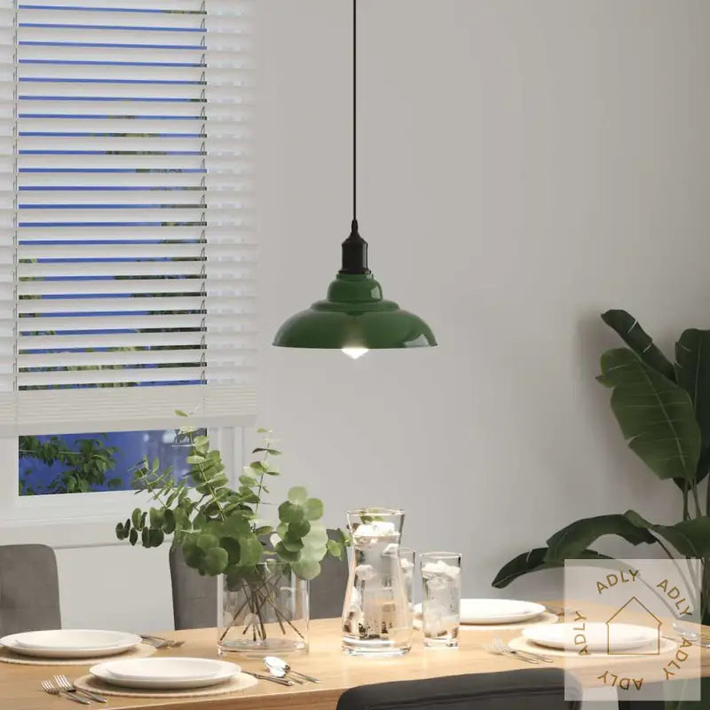 Pendellampe Høydejusterbar E27 Glans Grønn Ø 31 Cm Metall
