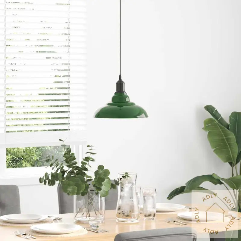 Pendellampe Høydejusterbar E27 Glans Grønn Ø 31 Cm Metall
