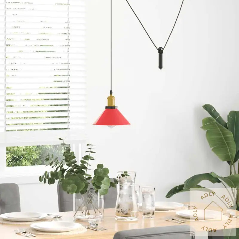 Pendellampe Høydejusterbar E27 Glans Rød Ø 22 Cm Metall