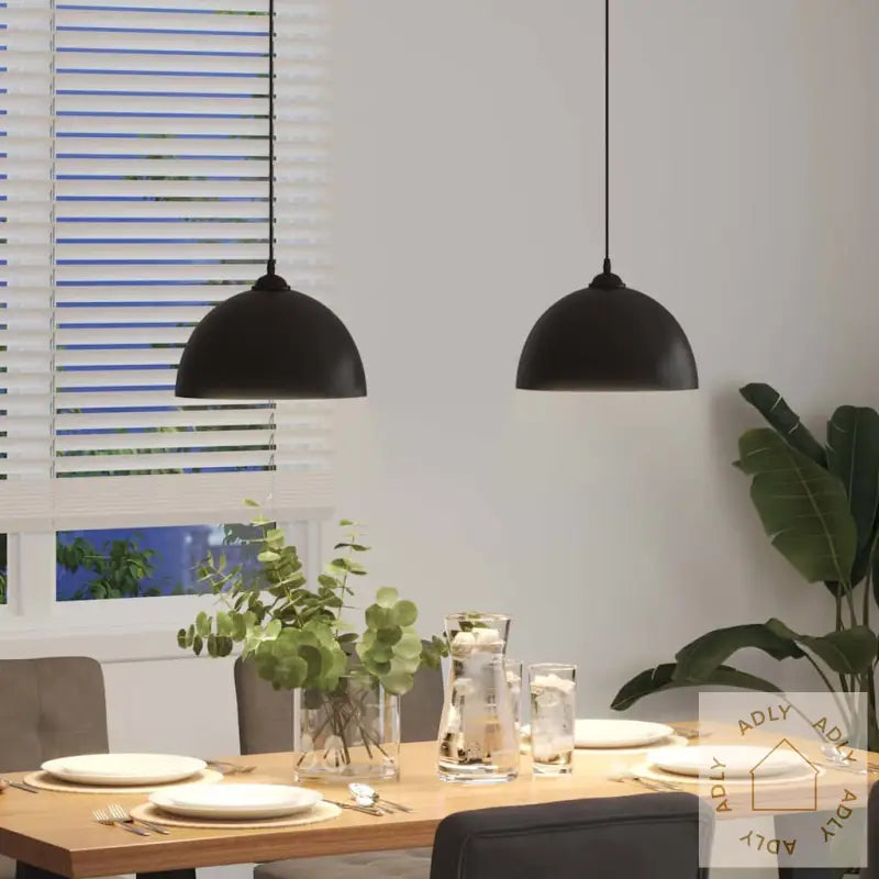 Pendellamper 2 Stk Høydejusterbar E27 Svart Ø 30 Cm Metall