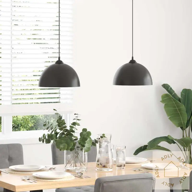 Pendellamper 2 Stk Høydejusterbar E27 Svart Ø 30 Cm Metall