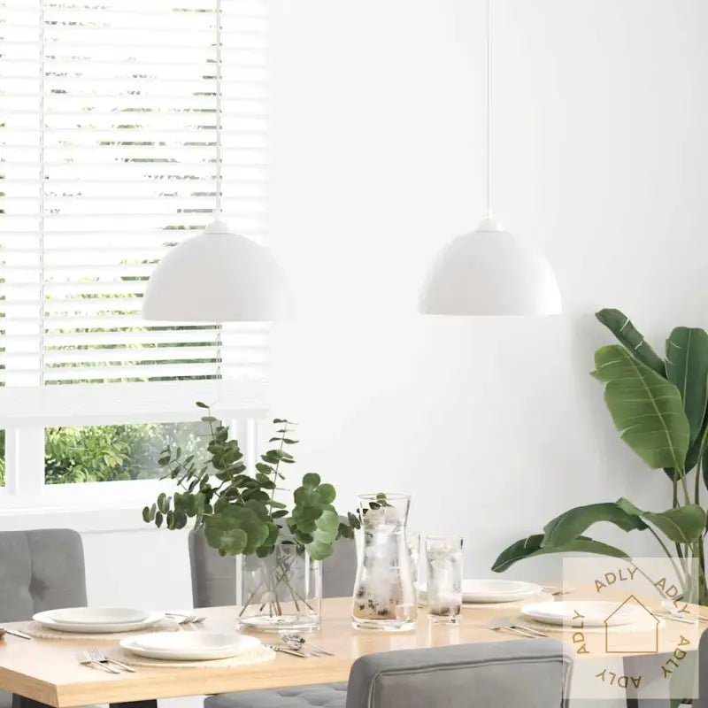 Pendellamper 2 Stk Høydejusterbar E27 Hvit Ø 30 Cm Metall