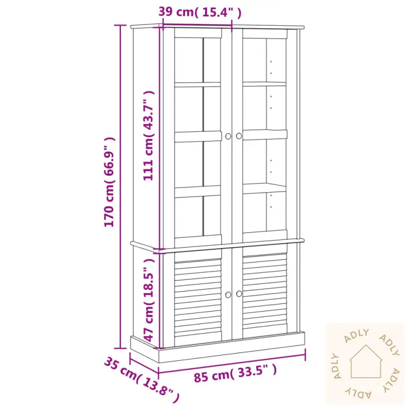 Vitrine Vigo Hvit 85X35X170 Cm Heltre Furu