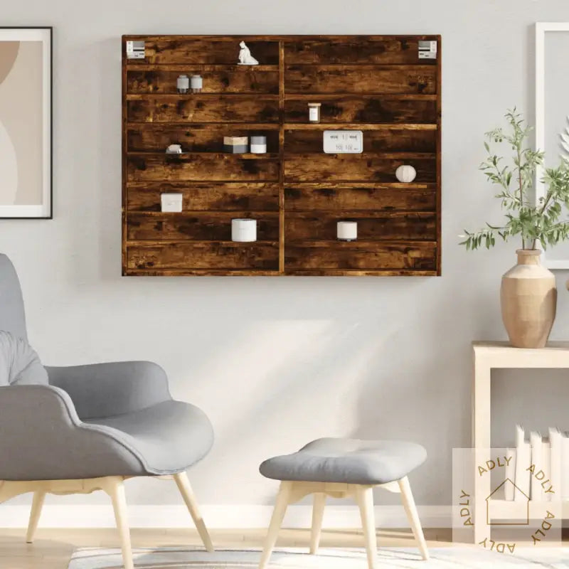 Vitrineskap Røkt Eik 100X8,5X75 Cm Konstruert Tre