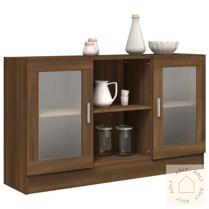 Vitrineskap Brun Eik 120X30,5X70 Cm Konstruert Tre