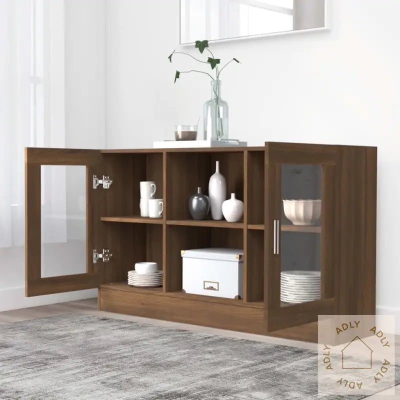 Vitrineskap Brun Eik 120X30,5X70 Cm Konstruert Tre