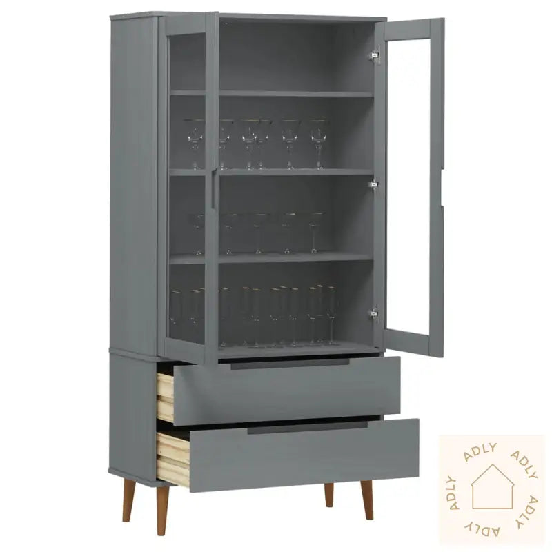 Vitrine Molde Grå 90X35X175 Cm Heltre Furu