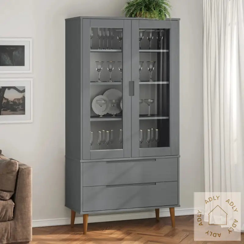 Vitrine Molde Grå 90X35X175 Cm Heltre Furu