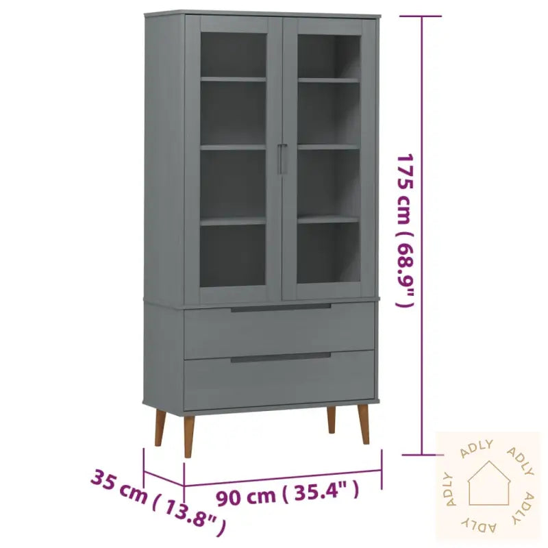 Vitrine Molde Grå 90X35X175 Cm Heltre Furu