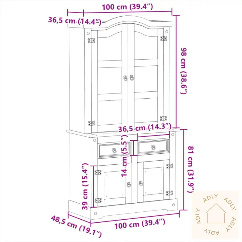 Vitrine Corona 100X48,5X179 Cm Heltre Furu