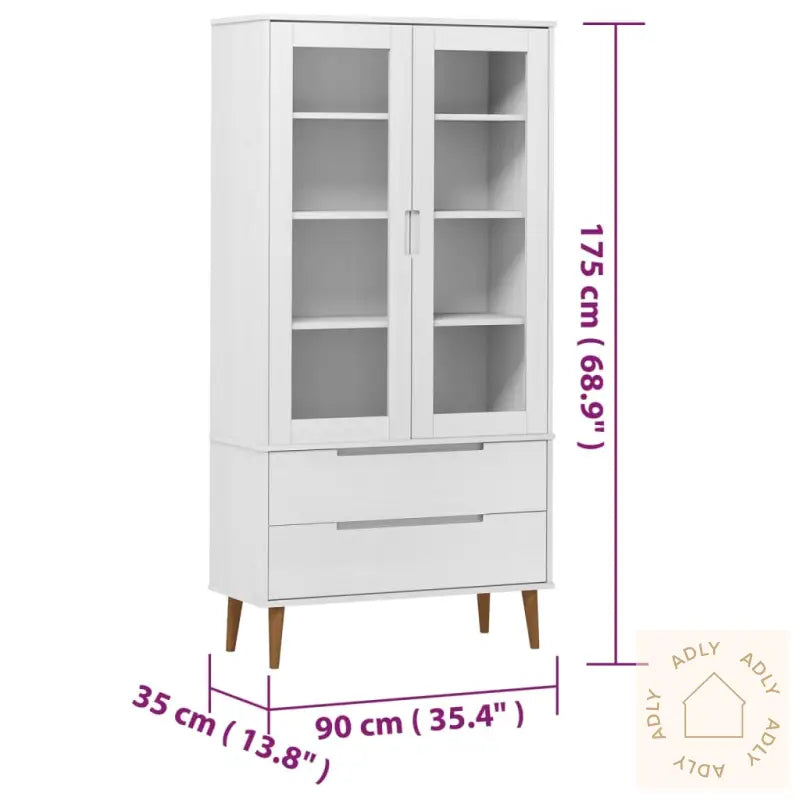 Vitrine Molde Hvit 90X35X175 Cm Heltre Furu
