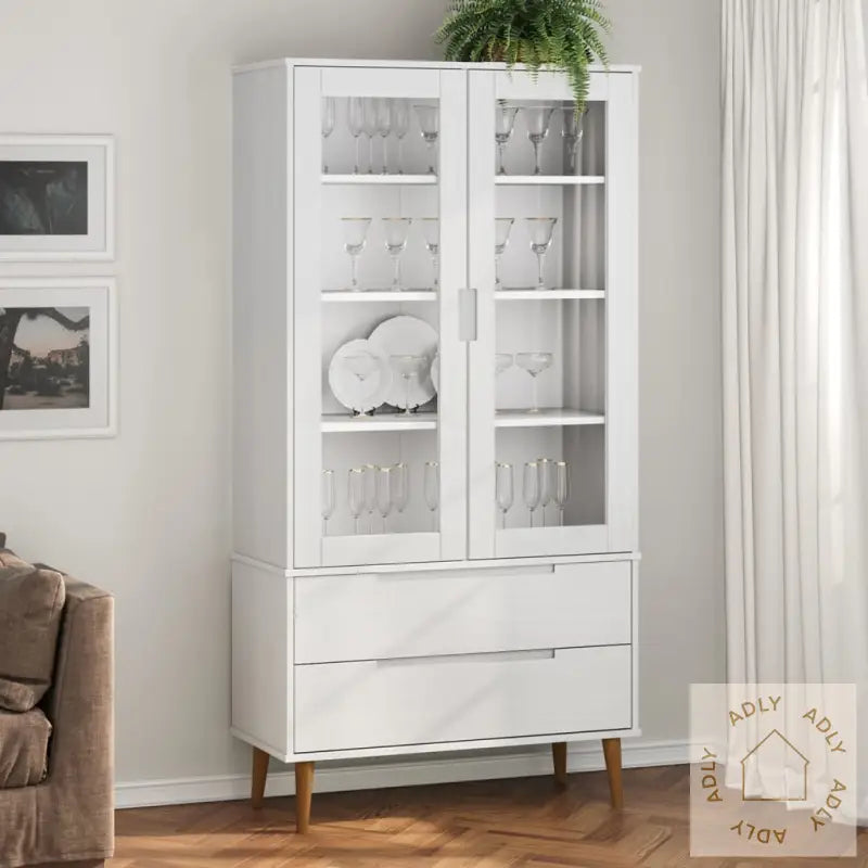 Vitrine Molde Hvit 90X35X175 Cm Heltre Furu