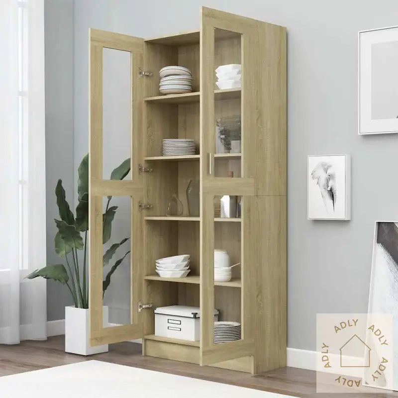 Vitrine Sonoma Eik 82,5X30,5X185,5 Cm Konstruert Tre