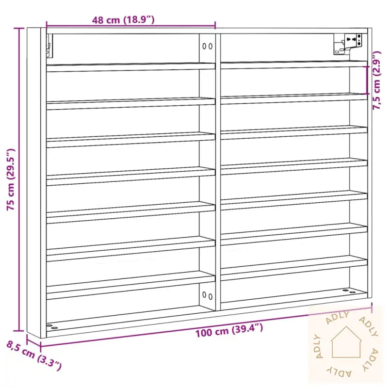 Vitrineskap Sonoma Eik 100X8,5X75 Cm Konstruert Tre