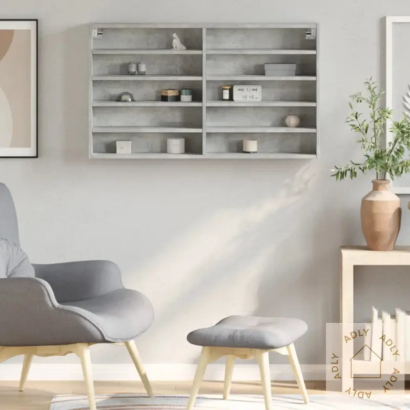 Vitrineskap Betonggrå 100X15X58 Cm Konstruert Tre